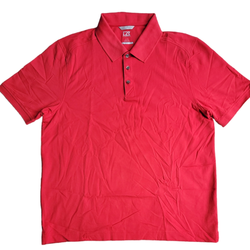 Cutter & Buck DryTec Mens Polo Golf Country Club Moisuture Wicking Comfort L Red